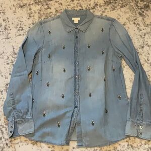 J Crew embellished chambray button down